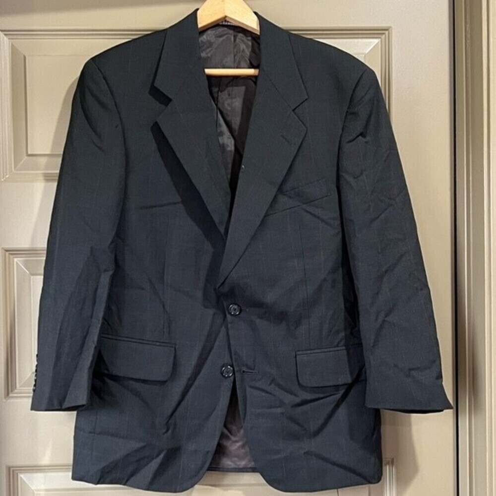 VTG Burberry Mens 38R Black Blazer Sport Coat Two Button